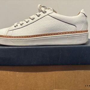 G.H. Bass & Co. White Leather Perforated Low-Top Sneakers with Tan Trim